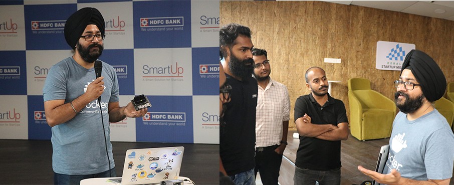 Docker Captain Ajeet Singh Raina speaking at the AWS User Group Kochi meetup