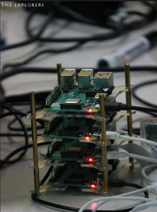 Stacked Raspberry Pi boards forming a Docker Swarm cluster