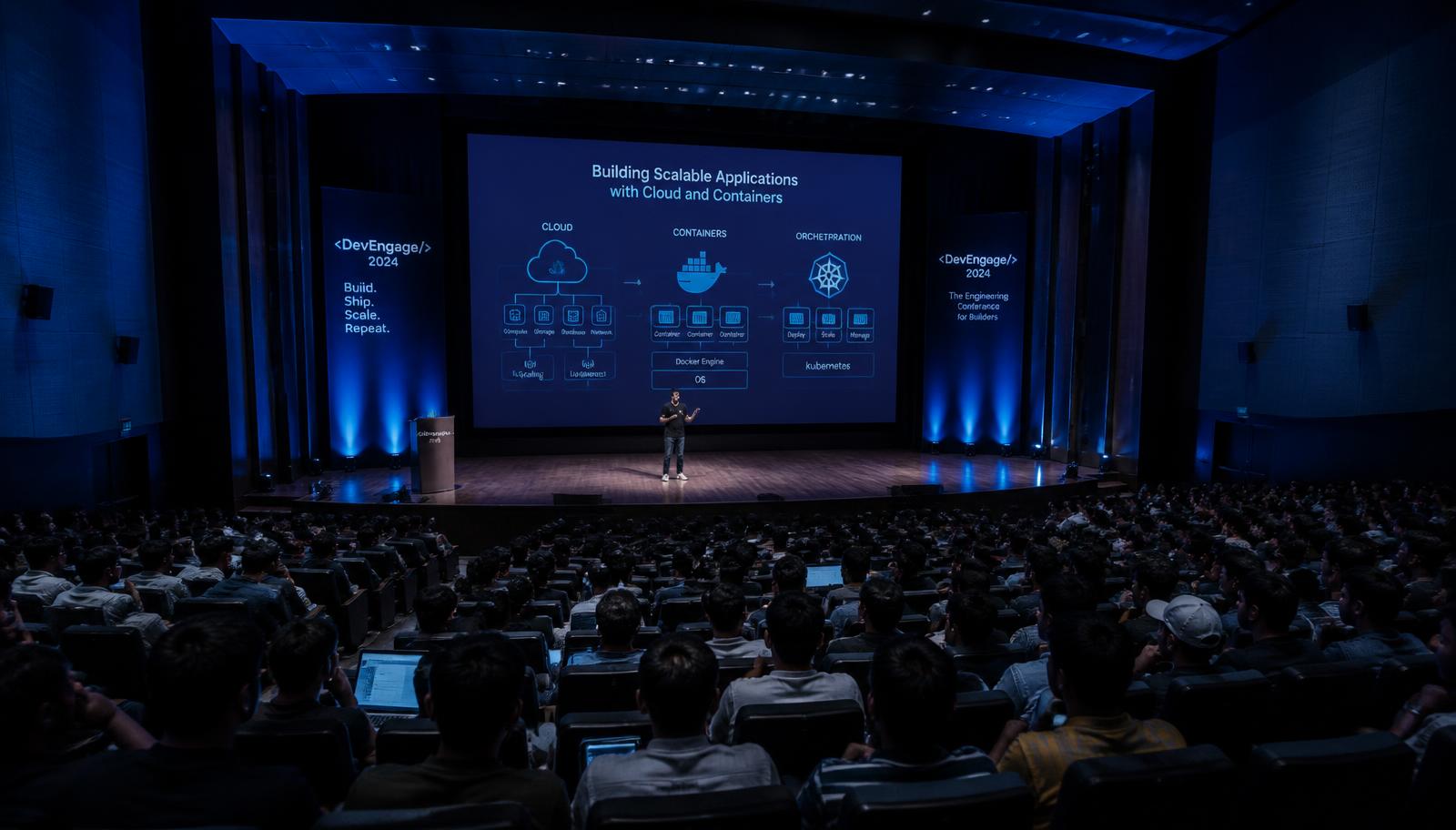 Students attending a Collabnix cloud native talk in a university auditorium